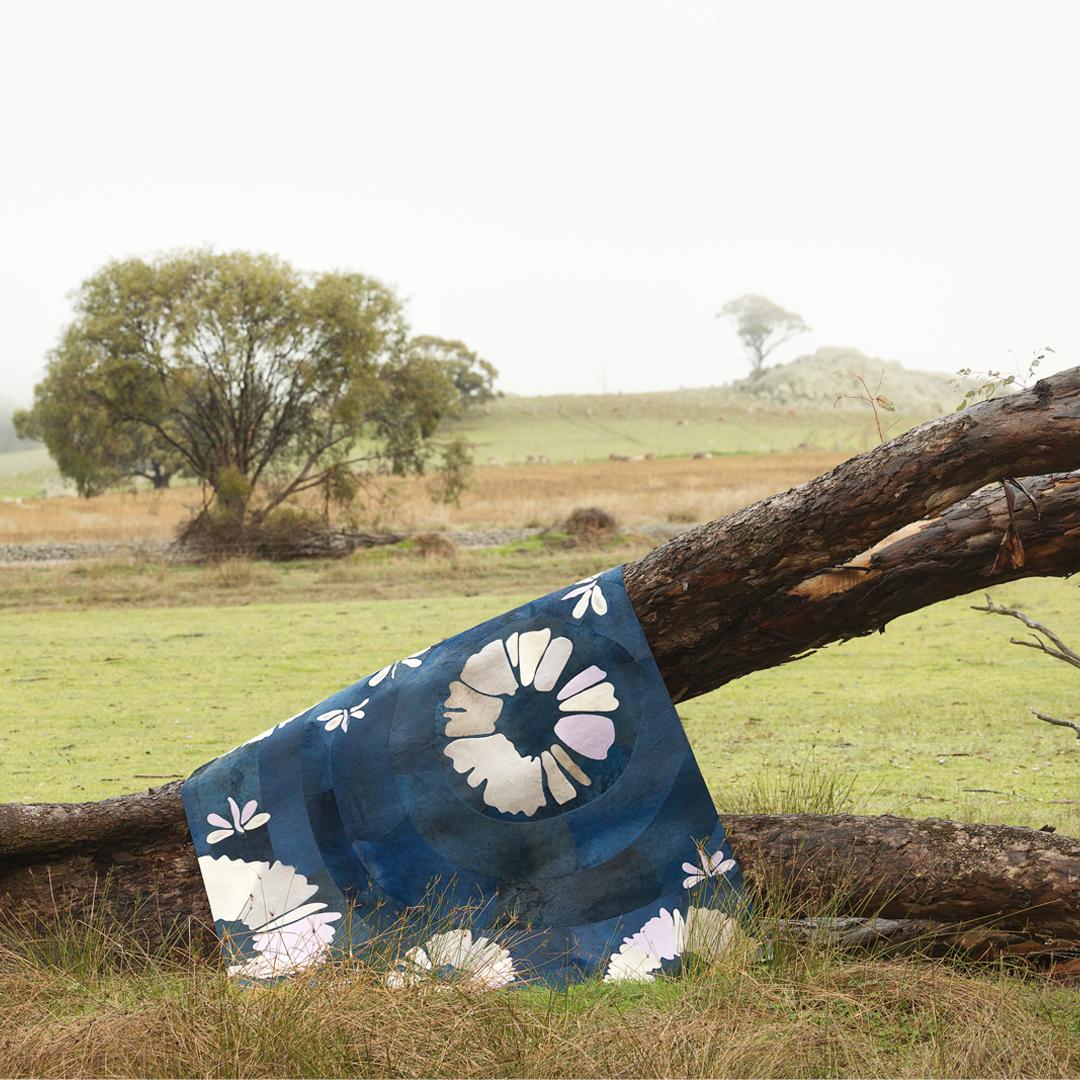 Pakistani Sasha Bikoff X Art Hide Customizable Cowhide Blue Shibori Area Rug For Sale