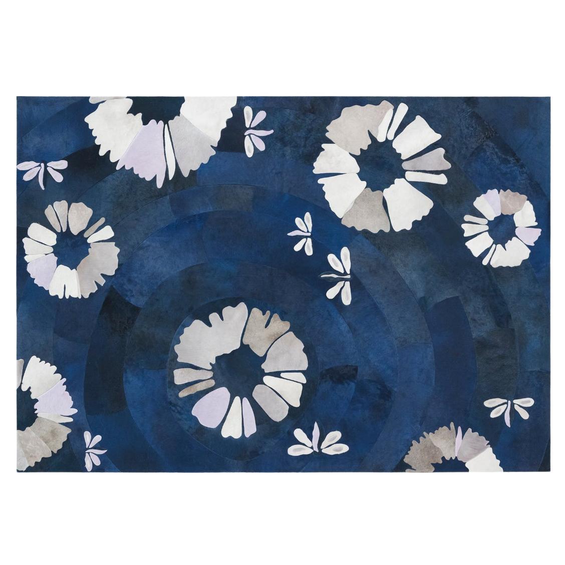 Sasha Bikoff X Art Hide Customizable Cowhide Blue Shibori Area Rug For Sale