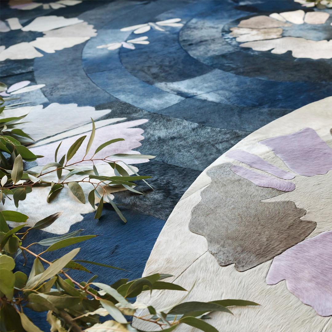 Contemporary Sasha Bikoff X Art Hide Customizable Cowhide Blue Shibori Area Rug Small For Sale