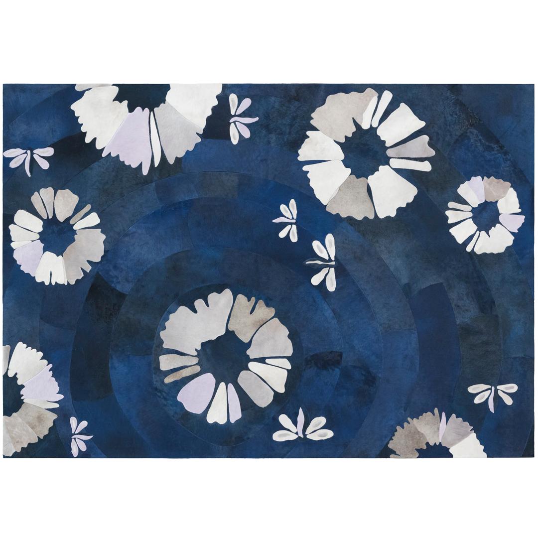 Machine-Made Sasha Bikoff X Art Hide Customizable Cowhide Blue Shibori Area Rug XLarge For Sale