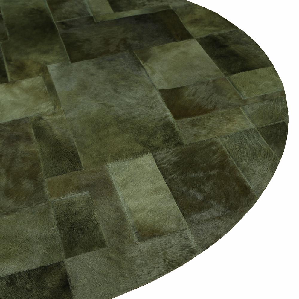 Sasha Bikoff X Art Hide Tappeto rotondo personalizzabile in pelle bovina Olive Pastiche Grande in vendita 3