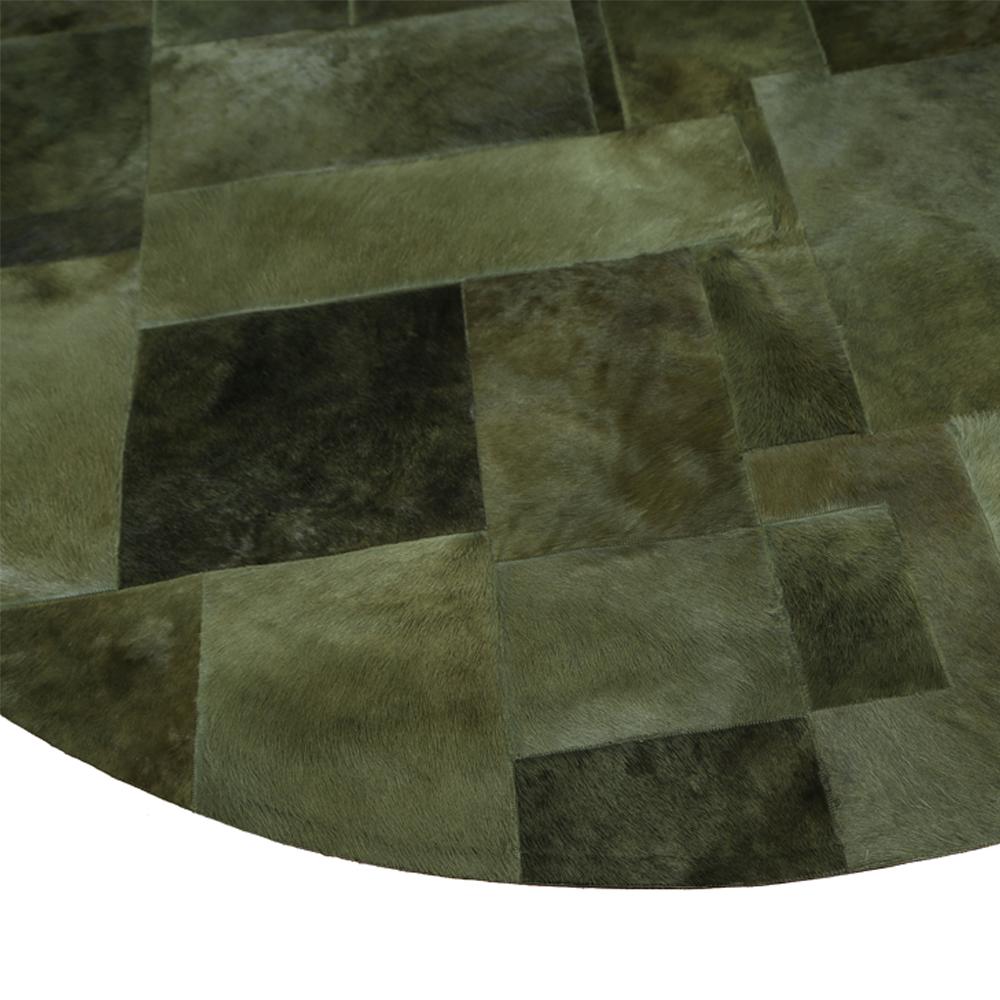 Sasha Bikoff X Art Hide Tappeto rotondo personalizzabile in pelle bovina Olive Pastiche Grande in vendita 4