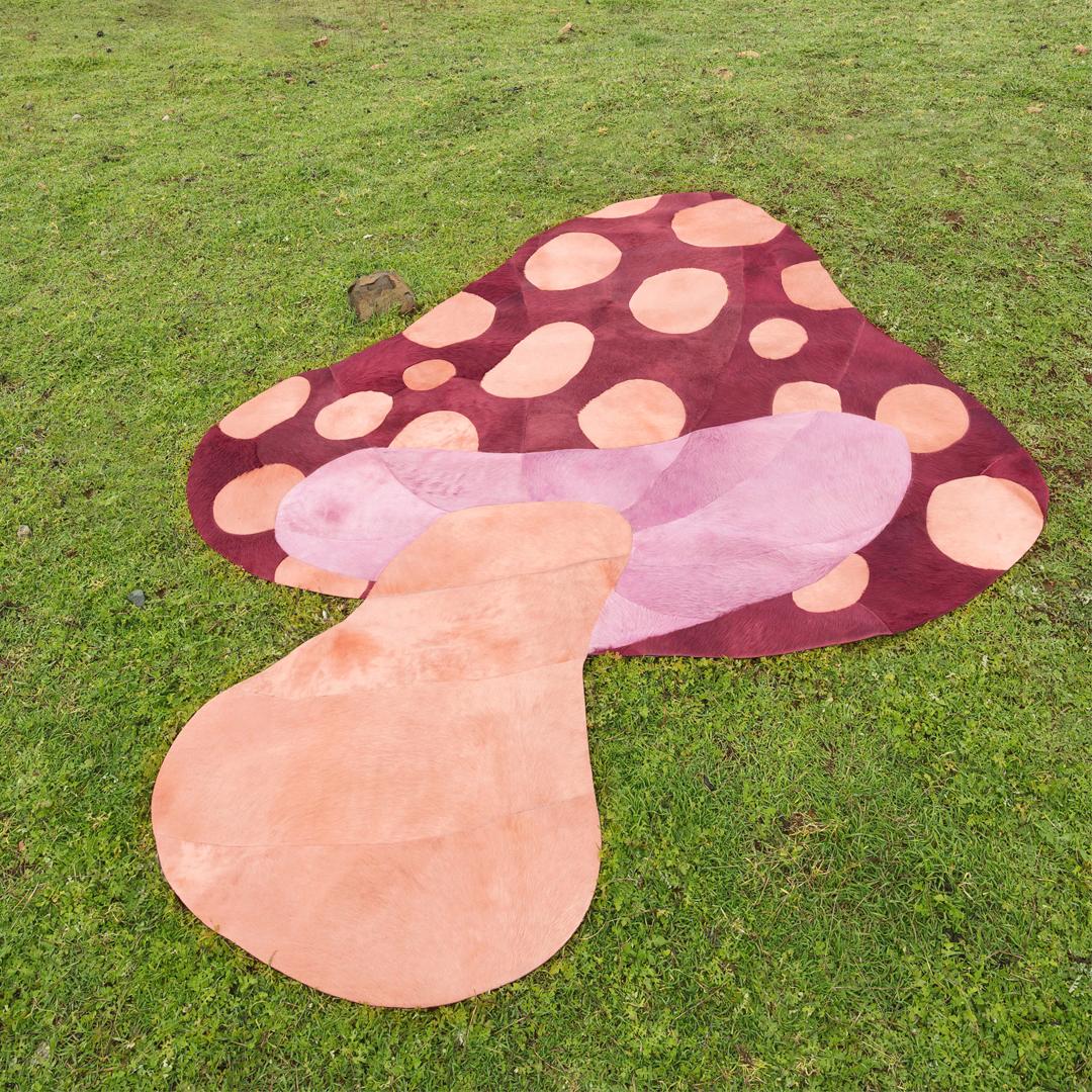 Machine-Made Sasha Bikoff X Art Hide Customizable Cowhide Red Mushroom Funghi Area Rug For Sale