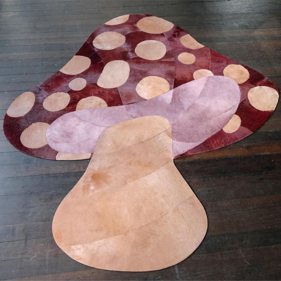 Contemporary Sasha Bikoff X Art Hide Customizable Cowhide Red Mushroom Funghi Area Rug For Sale