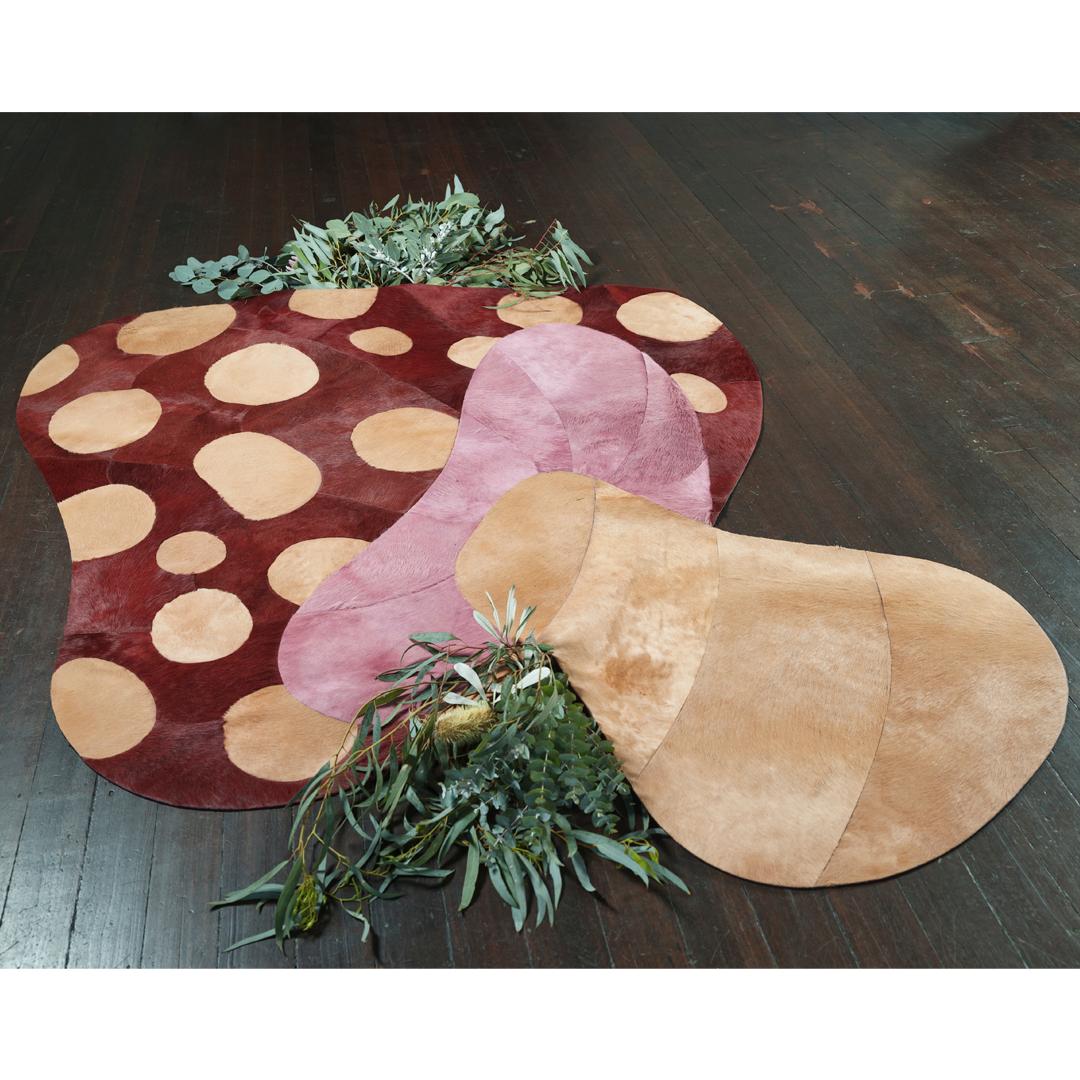 Contemporary Sasha Bikoff X Art Hide Customizable Cowhide Red Mushroom Funghi Area Rug Small For Sale