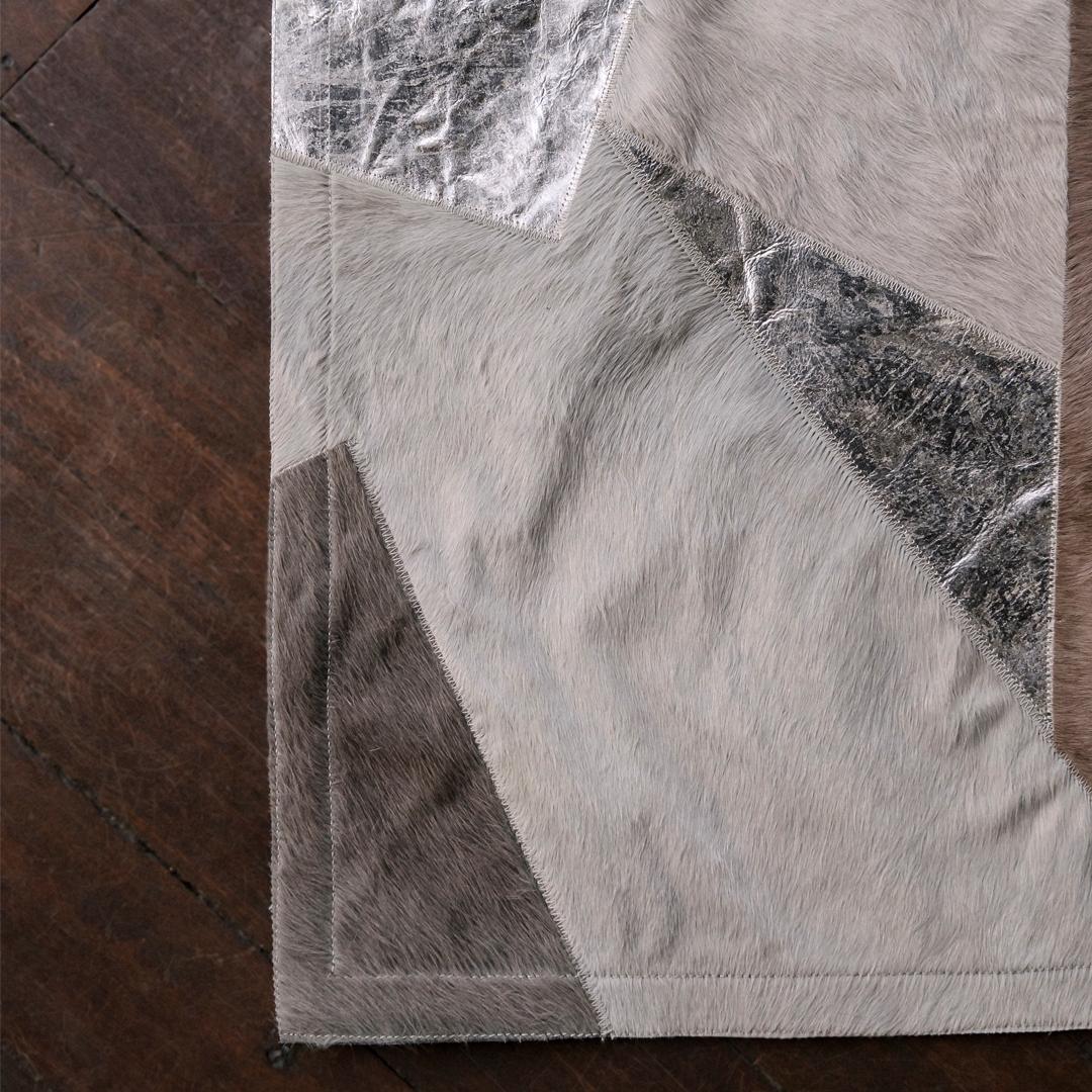 Sasha Bikoff X Art Hide Customizable Cowhide Silver Fragments Area Rug For Sale 2