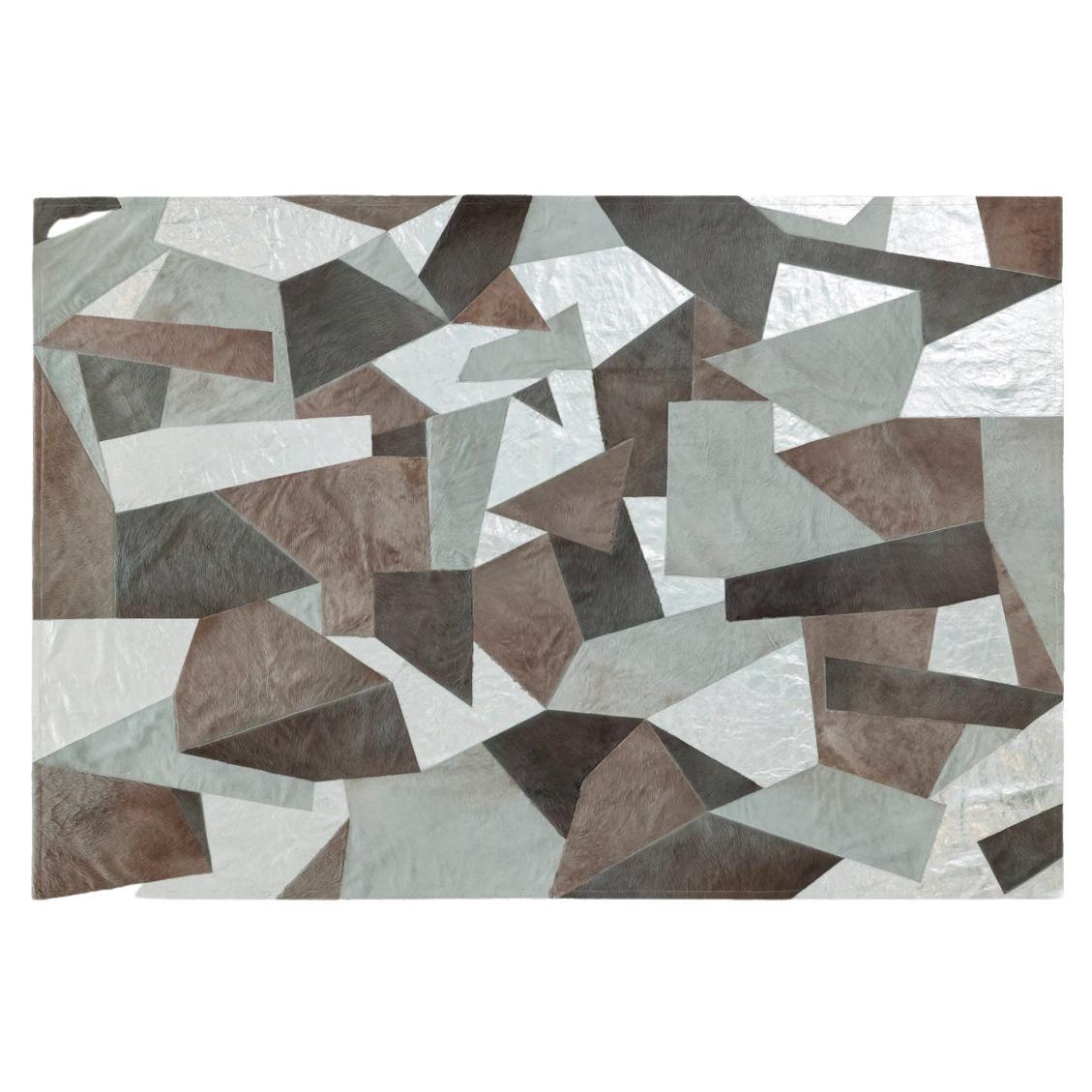 Sasha Bikoff X Art Hide Customizable Cowhide Silver Fragments Area Rug For Sale