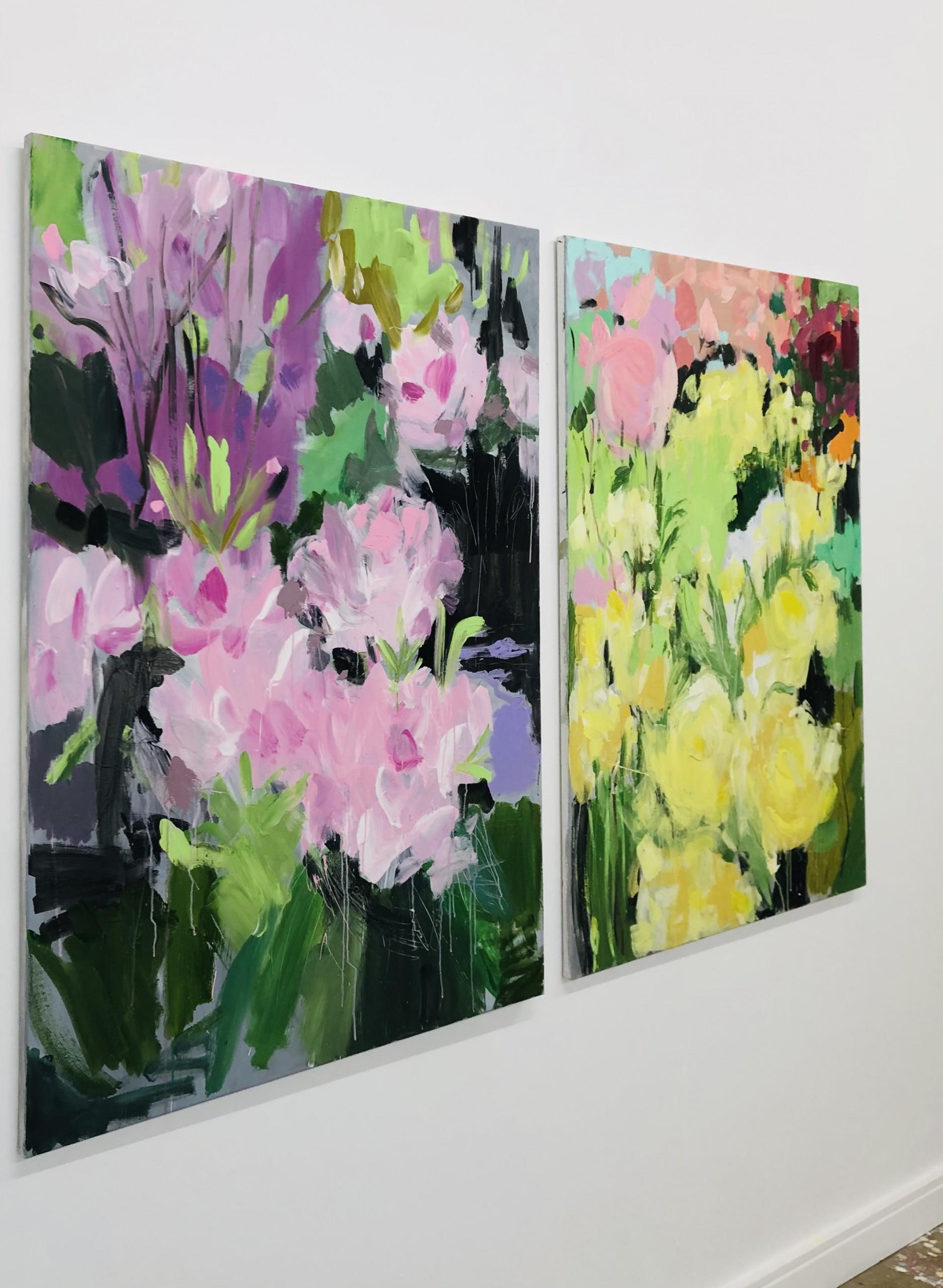 Isla 1, Arte Floral Semi Abstracto, Pintura Paisaje Vibrante, Obra de Arte Atrevida - Still-Life Painting Marrón de Sasha Getsko 