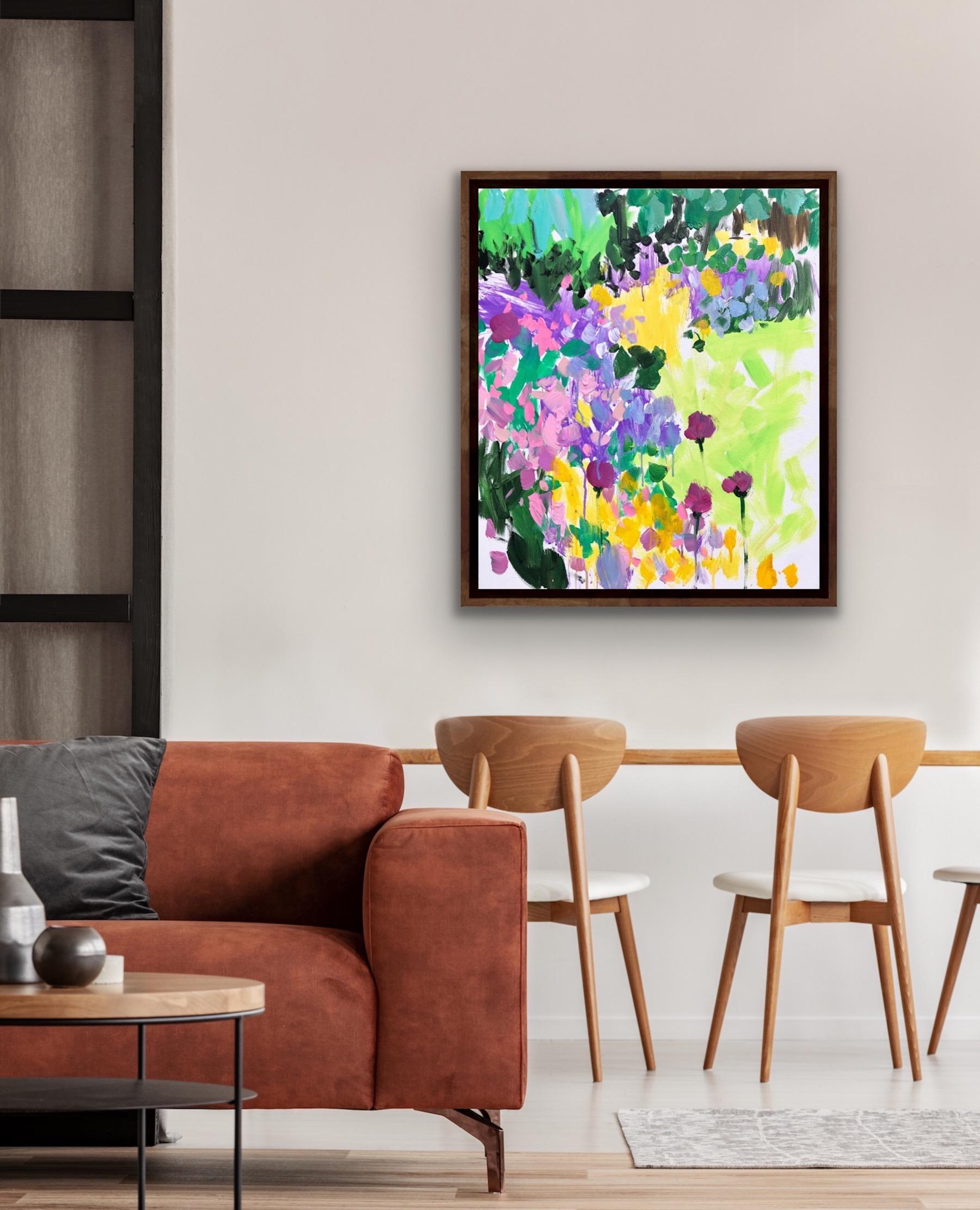 After the Rain, Semi Abstract Landscape Floral Art, Bright Contemporary Painting - Beige Abstract Painting by Sasha Getsko