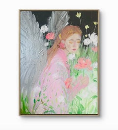 Angel in a Garden, original painting, contemporary, abstract