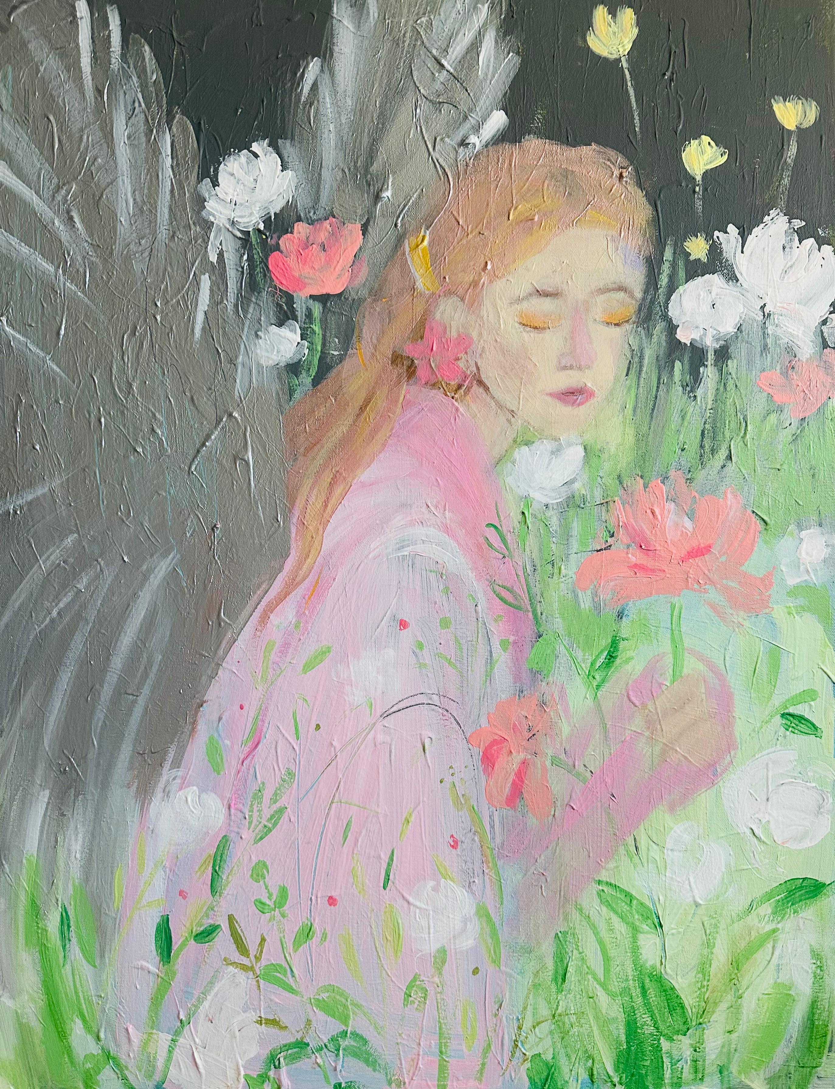 Angel in a Garden, original painting, contemporary, abstract
