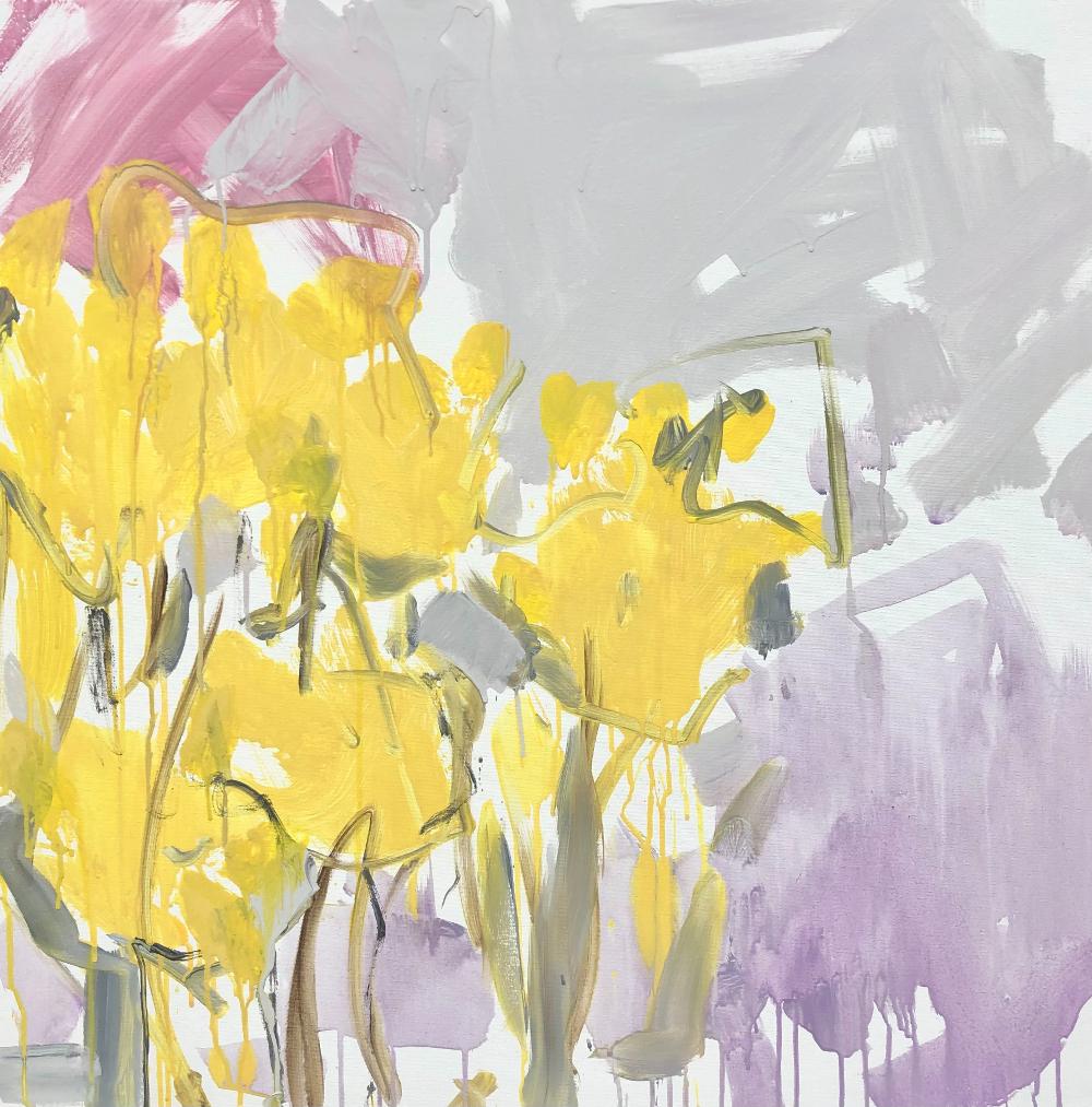 Lilies, œuvre d'art florale de style impressionniste, peinture de nature morte abstraite - Beige Still-Life Painting par Sasha Getsko