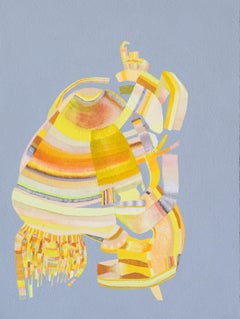 In the City With No Sun or Moon (yellow, layered, geometric abstract)