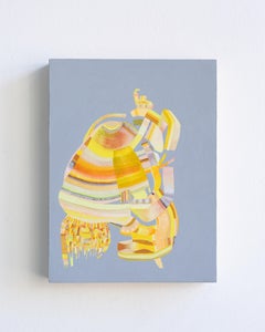 In the City With No Sun or Moon (yellow, layered, geometric abstract)