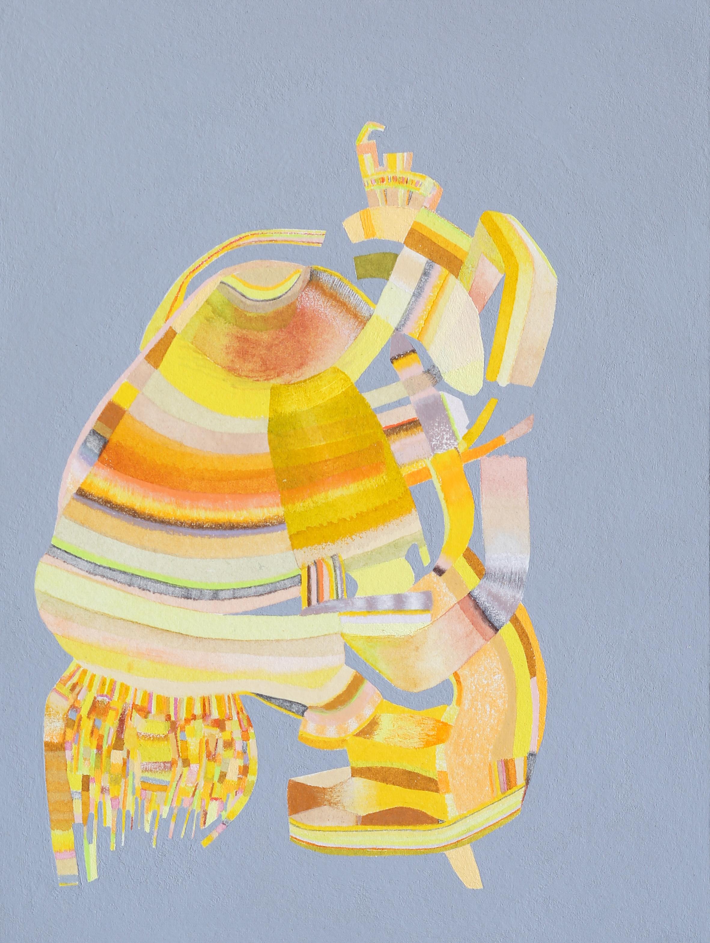 The City With No Sun or Moon (gelb, überlagert, geometrisch abstrakt) – Mixed Media Art von Sasha Hallock