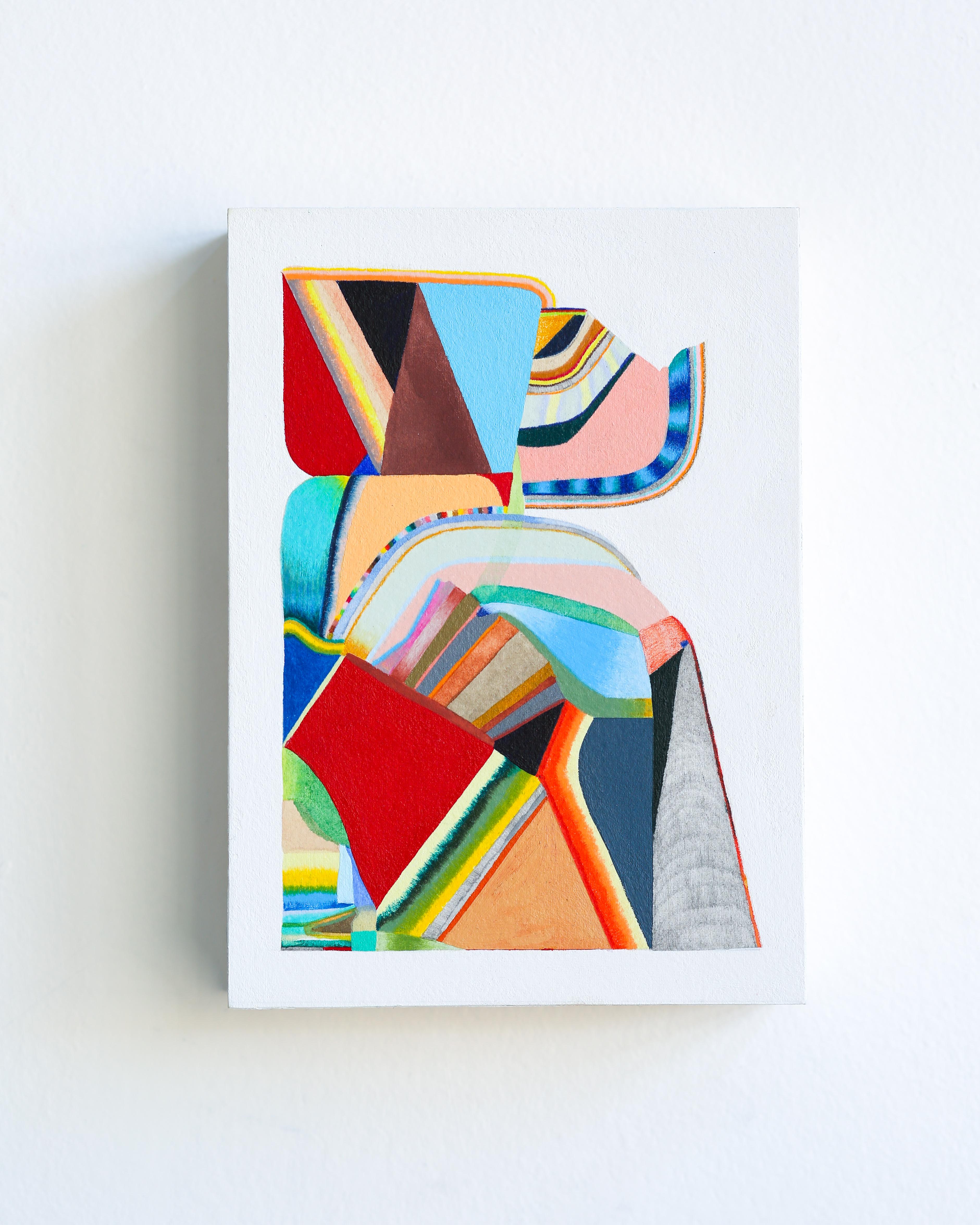 Kepper of Peace: Small Works No. 136  (colorful, layered, geometric abstract) - Painting by Sasha Hallock