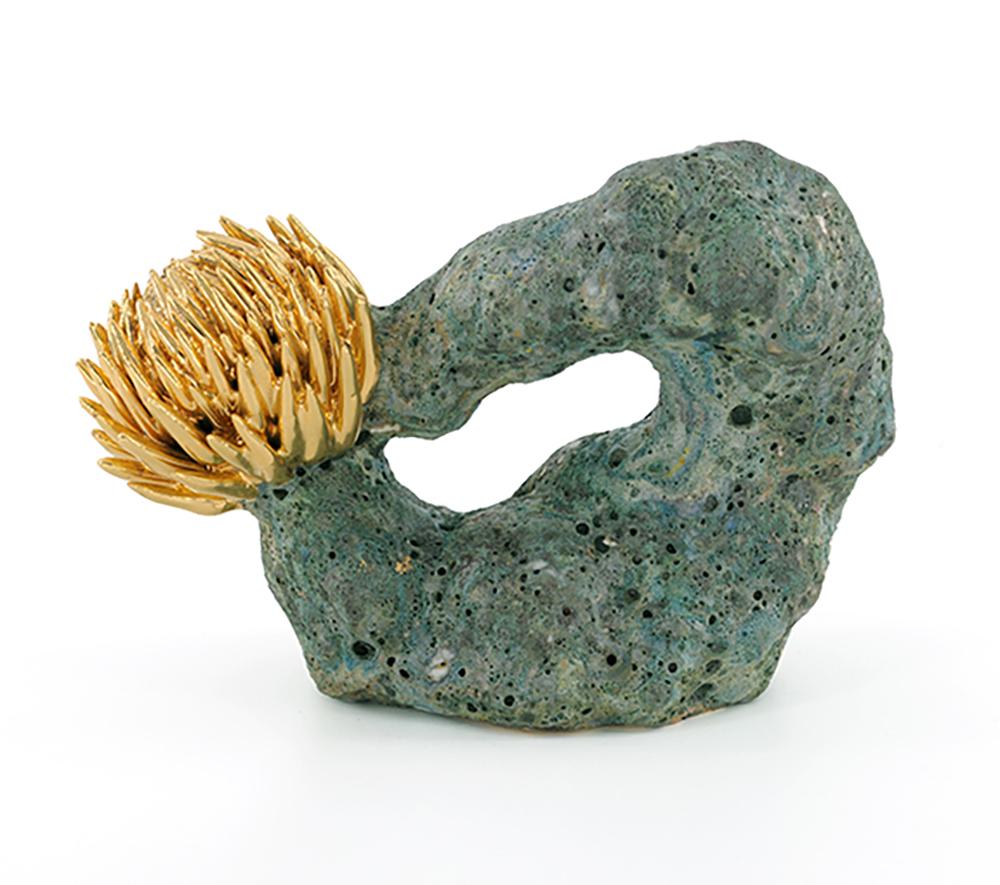 "Budding", Contemporary, Ceramic, Sculpture, Stoneware, Gold Luster, Glaze