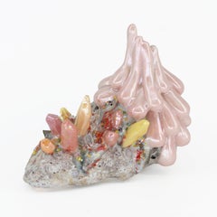 "Crystallized #2", Abstract Ceramic Sculpture with Mother of Pearl, Porcelain