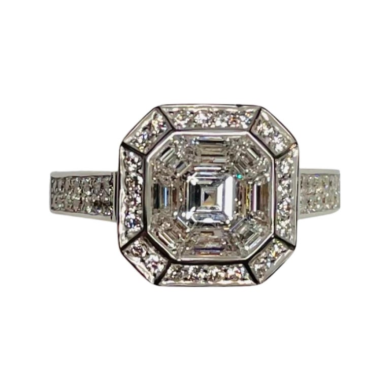 Contemporary Sasha Primak 18K White Gold Invisible Set Diamond Ring For Sale
