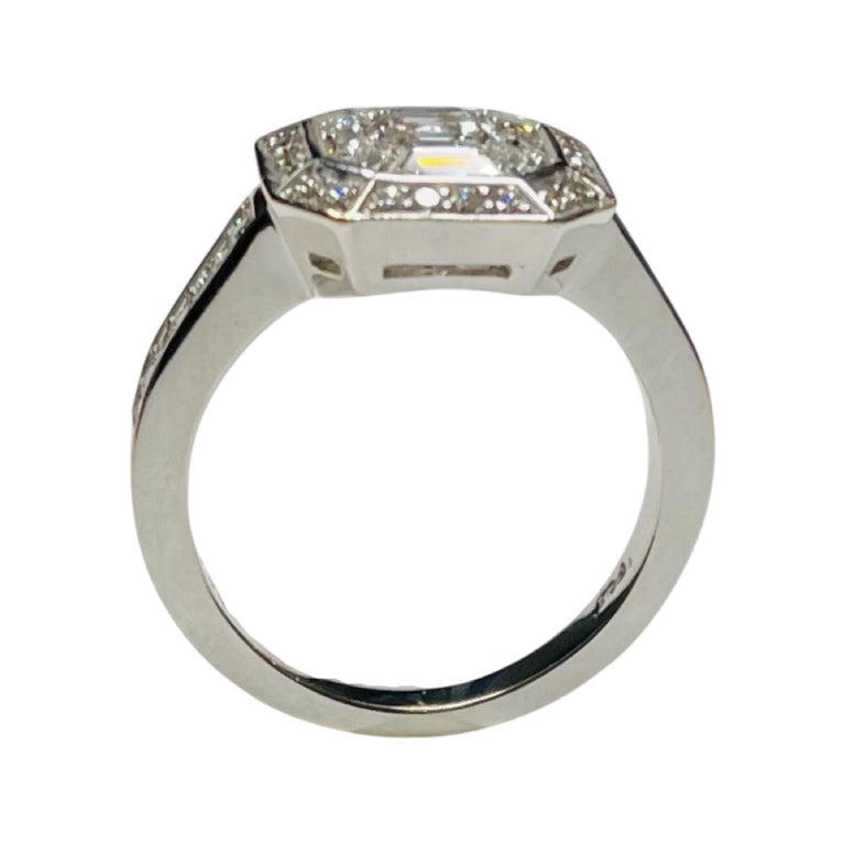 Asscher Cut Sasha Primak 18K White Gold Invisible Set Diamond Ring For Sale