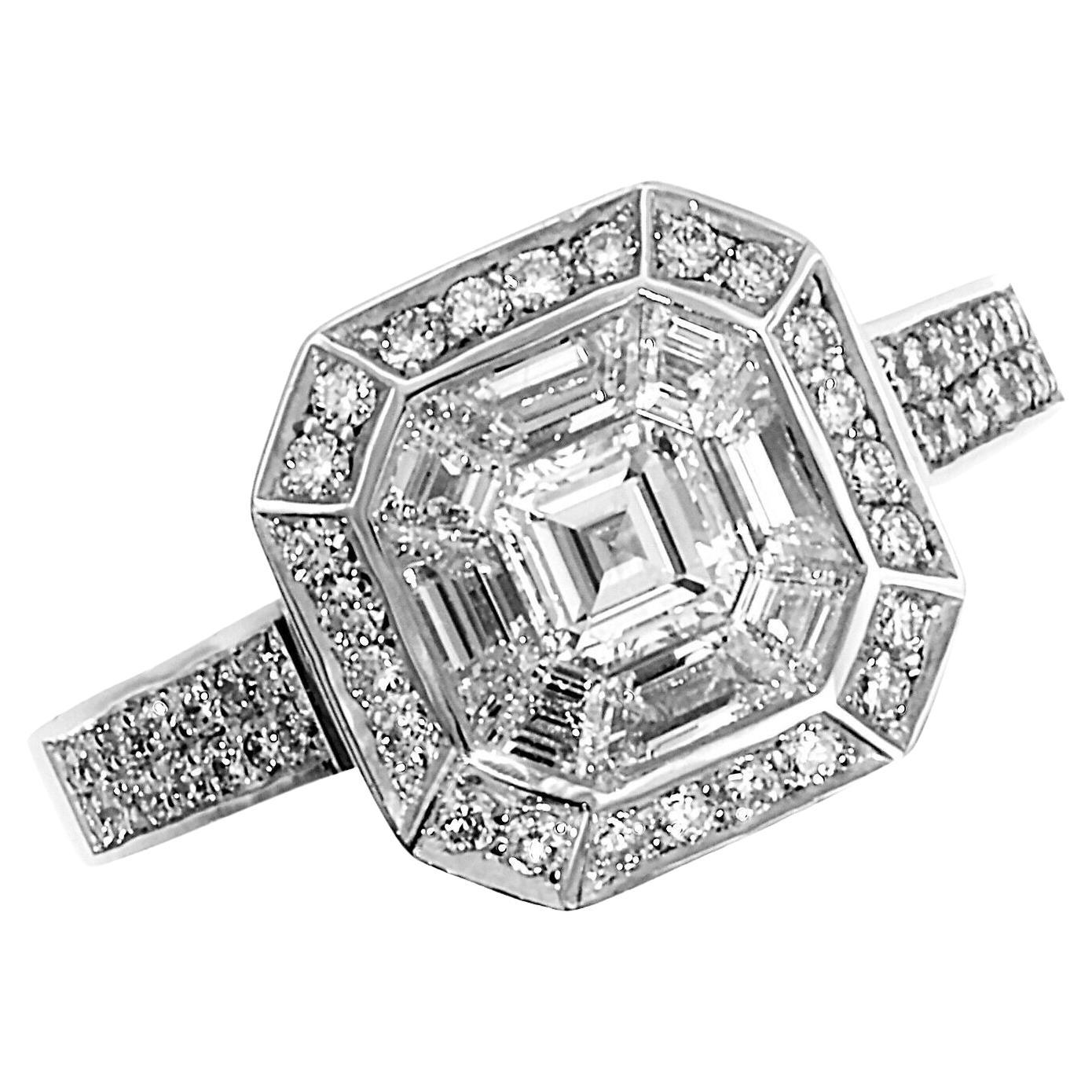 Sasha Primak 18K White Gold Invisible Set Diamond Ring For Sale