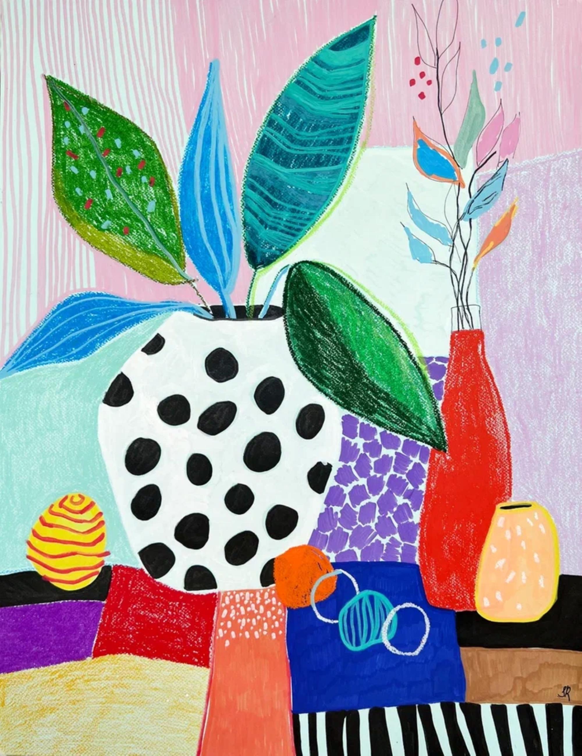 Sasha Robinson Abstract Painting - Colorful Still Life with Vases