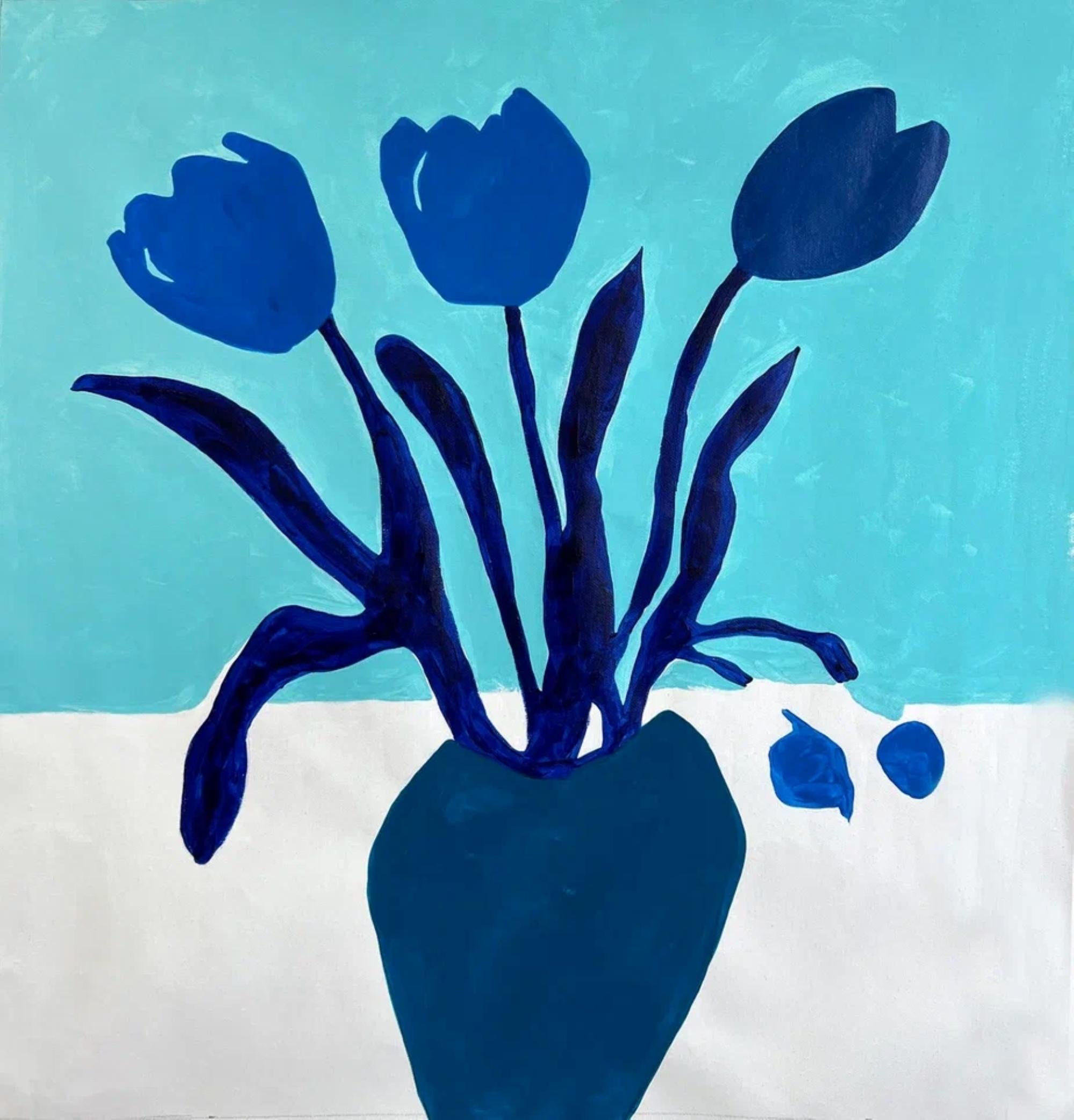 Sasha Robinson Still-Life Painting - Minimalist Blue Tulips