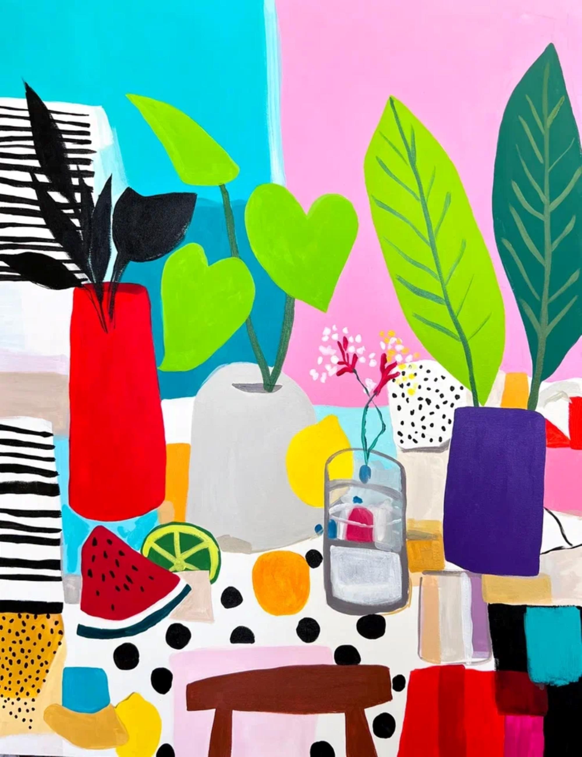 Sasha Robinson Abstract Painting - Watermelon Vase Still Life