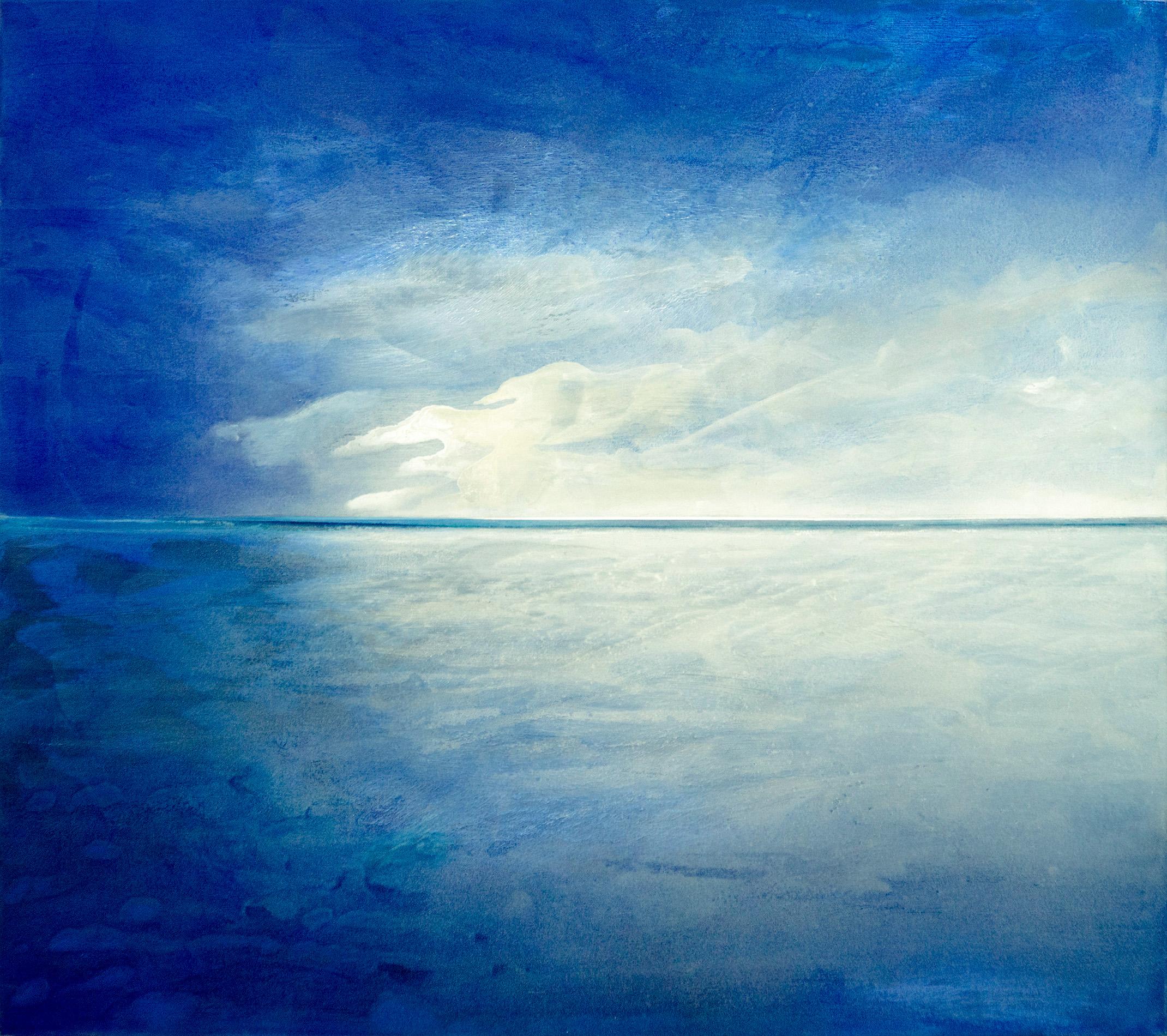 Sasha Rogers Landscape Painting - Awaken - cool, gestural, seascape