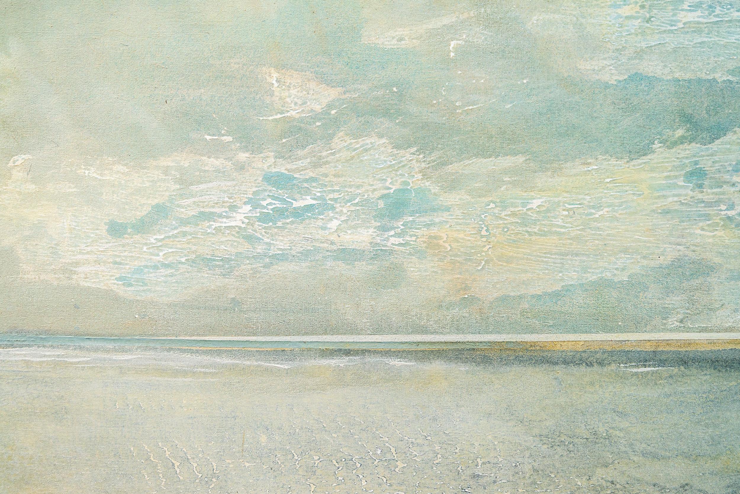Realizado en una suave paleta de grises, verdes y azules, este cuadro abstracto sugiere el mar. La obra presenta su característica línea divisoria, que crea tensión y equilibrio entre las dos mitades.

La luz, el color y la textura se utilizan con