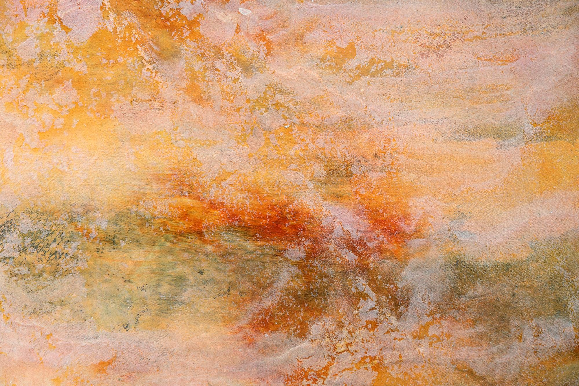 Cette audacieuse peinture abstraite contemporaine a été réalisée à l'acrylique par Sasha Rogers. L'œuvre présente sa ligne de séparation caractéristique, créant une tension et un équilibre entre les deux moitiés. 

Un festin de couleurs, de textures