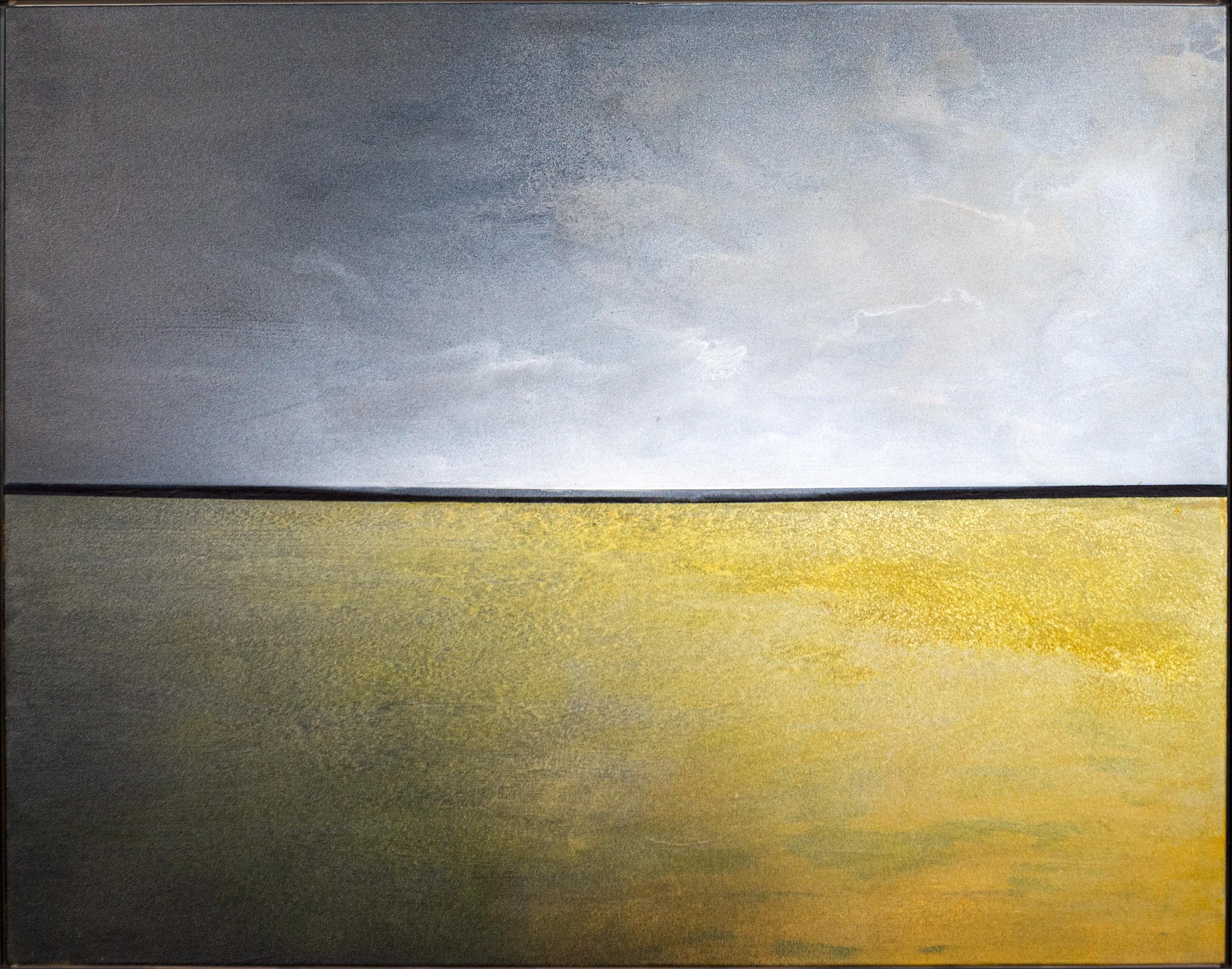 Haze - warm, gestural, contemporary, landscape, acrylic on canvas - Painting by Sasha Rogers