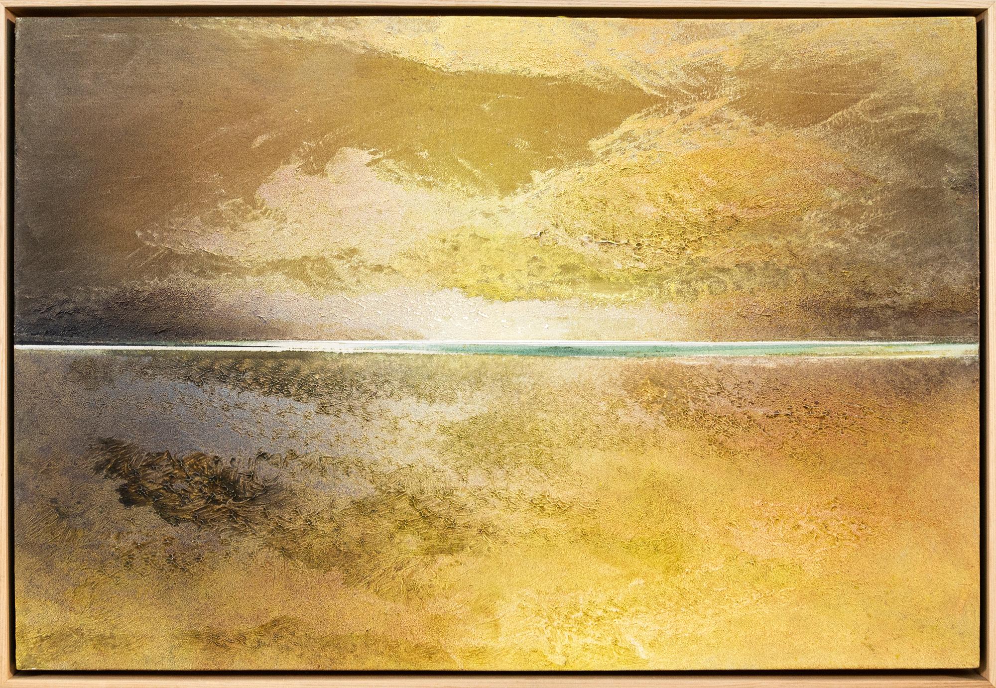 Landscape Painting de Sasha Rogers - Luz Dispersa - dorado, contemporáneo, abstracto, pintura, acrílico sobre lienzo