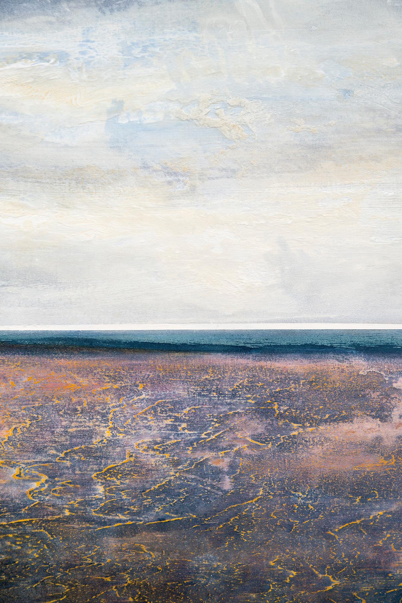 Vestigios - paisaje contemporáneo y abstracto, acrílico sobre lienzo - Landscape Painting Gris de Sasha Rogers