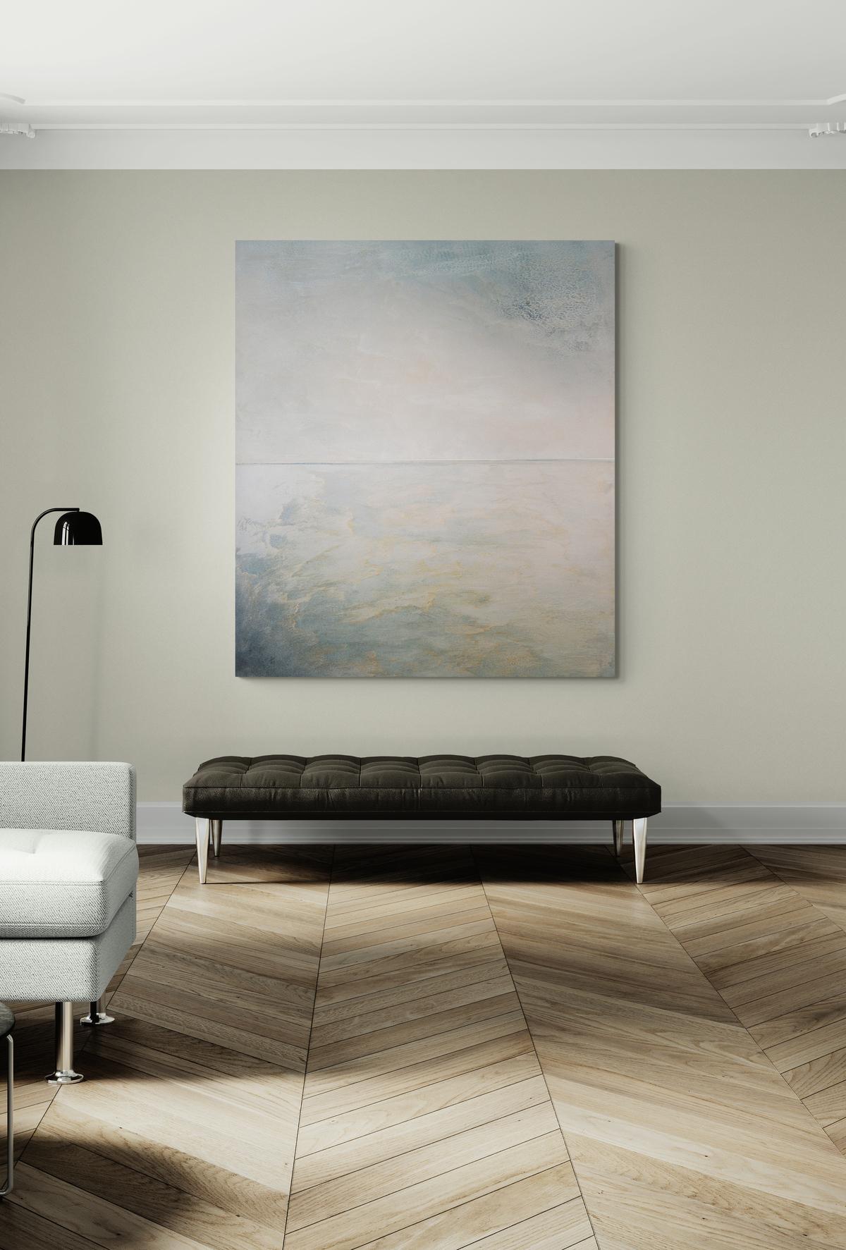 Lights - paysage abstrait contemporain, acrylique et fusain sur toile en vente 7