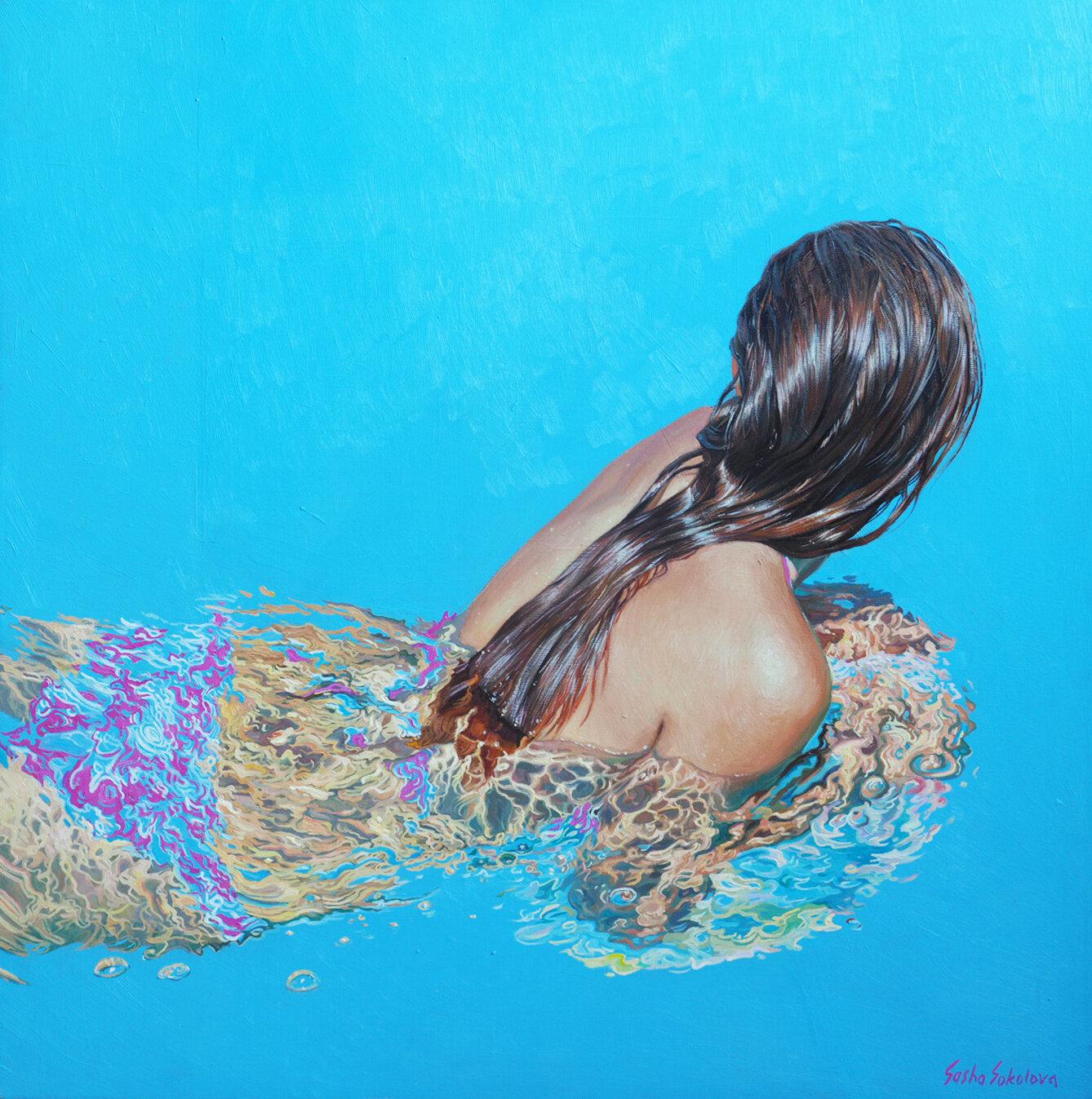 „Splash 22“, Ölgemälde 31,5" x 31,5" Zoll von Sasha Sokolova