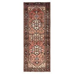 Sashay Red Clean Old Persian Hamadan Hand Knotted Runner Cropped Thin Wool Rug