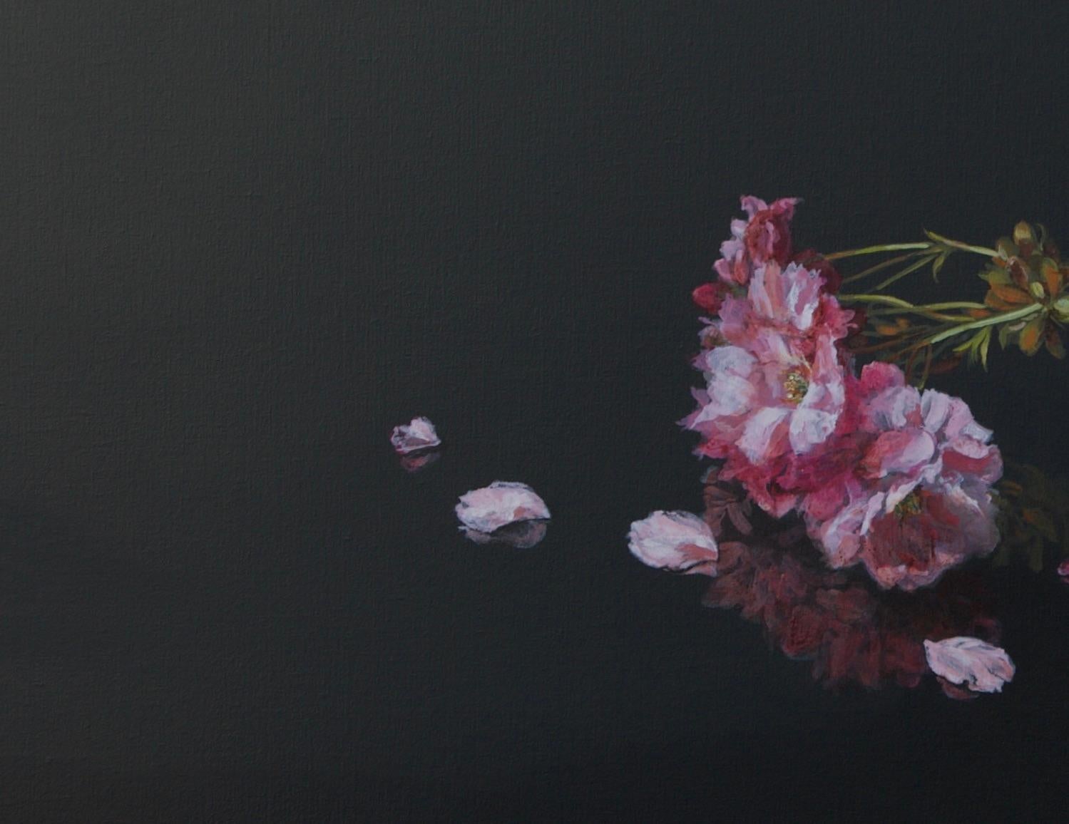 ''Japanese Blossom on Porcelain'', Contemporary Still Life with Pink Blossom - Painting by Sasja Wagenaar