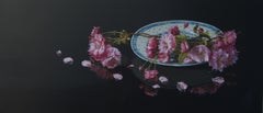 ''Japanese Blossom on Porcelain'', Contemporary Still Life with Pink Blossom