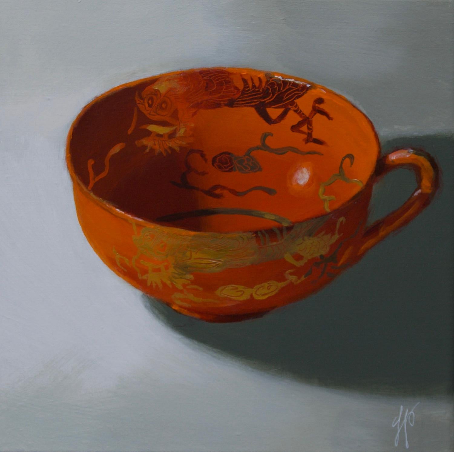 Sasja Wagenaar Figurative Painting - ''Orange cup'', Dutch Contemporary Dutch Still-Life with Chinese Porcelain