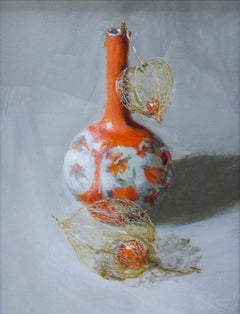 « Vase orange », vase néerlandais contemporain de nature morte en porcelaine