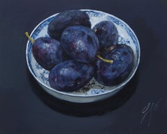 ''Plums'', Dutch Contemporary Dutch Still-Life with Porcelain and Blue Plums