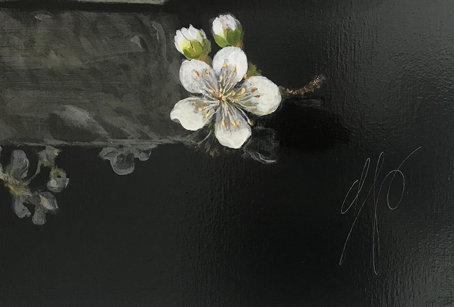 ''Porcelain with Blossom, Dark'', Dutch Contemporary Still-Life with Porcelain  2