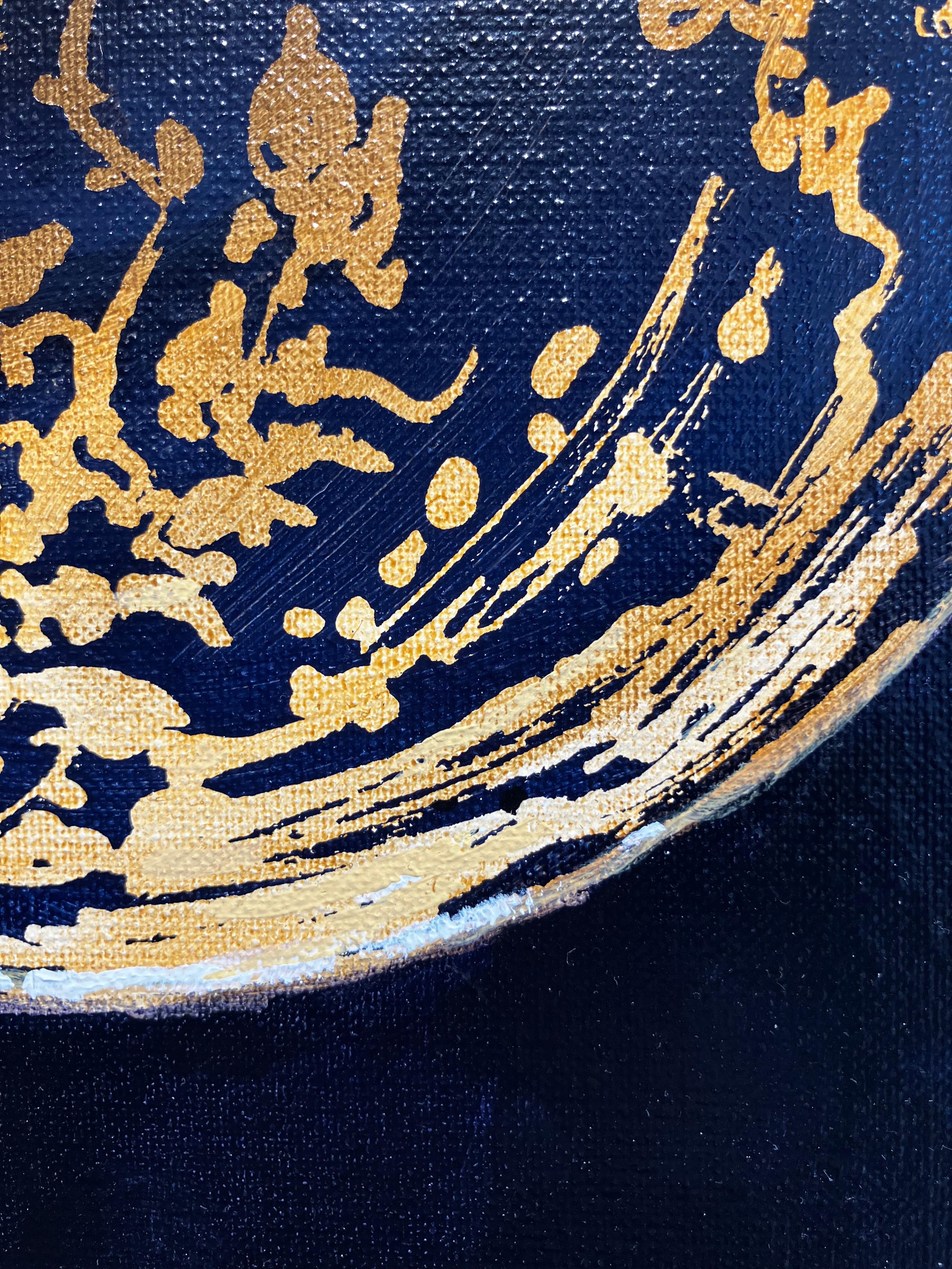 ''Bol avec or'', Nature morte contemporaine avec bol en porcelaine - Contemporain Painting par Sasja Wagenaar