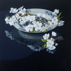 ''Cherry Blossom'', Contemporary Still Life Painting with Porcelain and Blossom