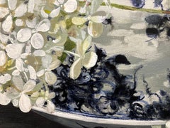 ''Hydrangea'', Contemporary Still Life Painting Porcelain Bowl with Hydrangea