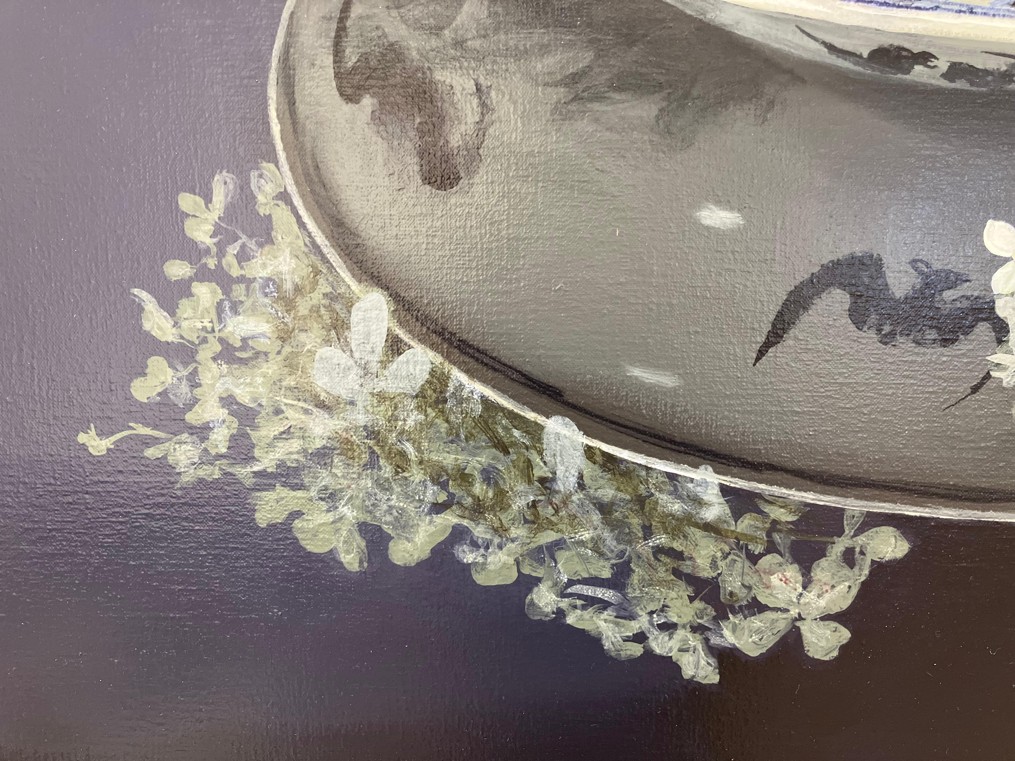''Hydrangea'', Contemporary Still Life Painting Porcelain Bowl with Hydrangea 1