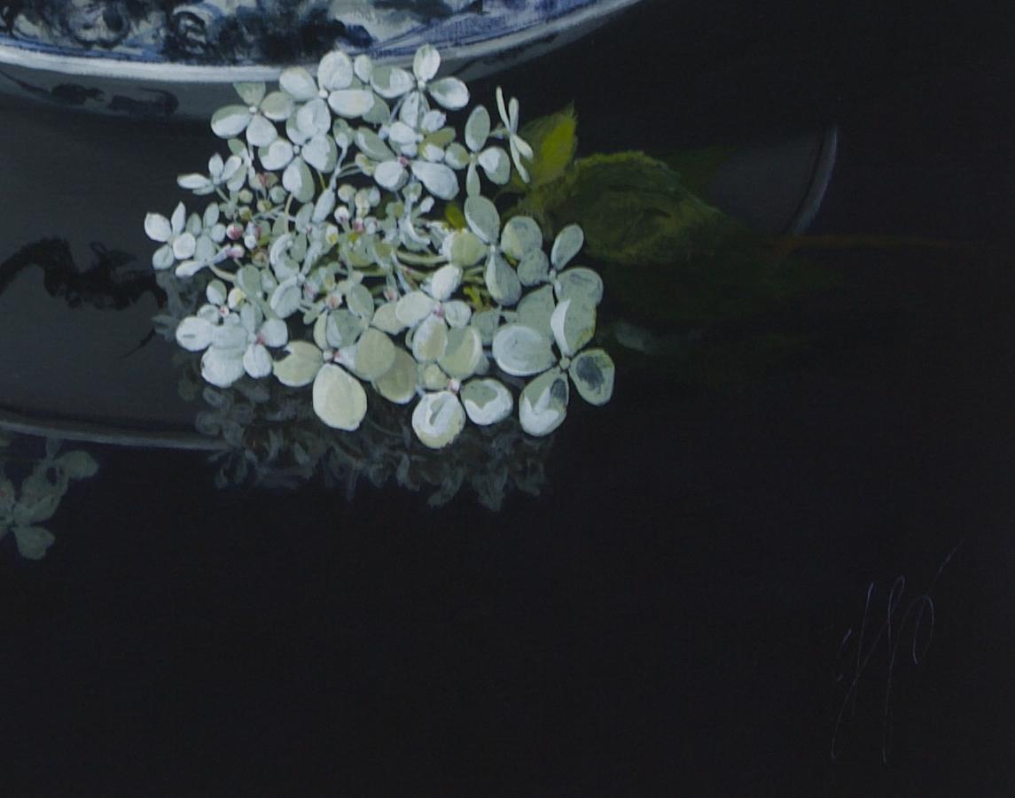 ''Hydrangea'', Contemporary Still Life Painting Porcelain Bowl with Hydrangea 3