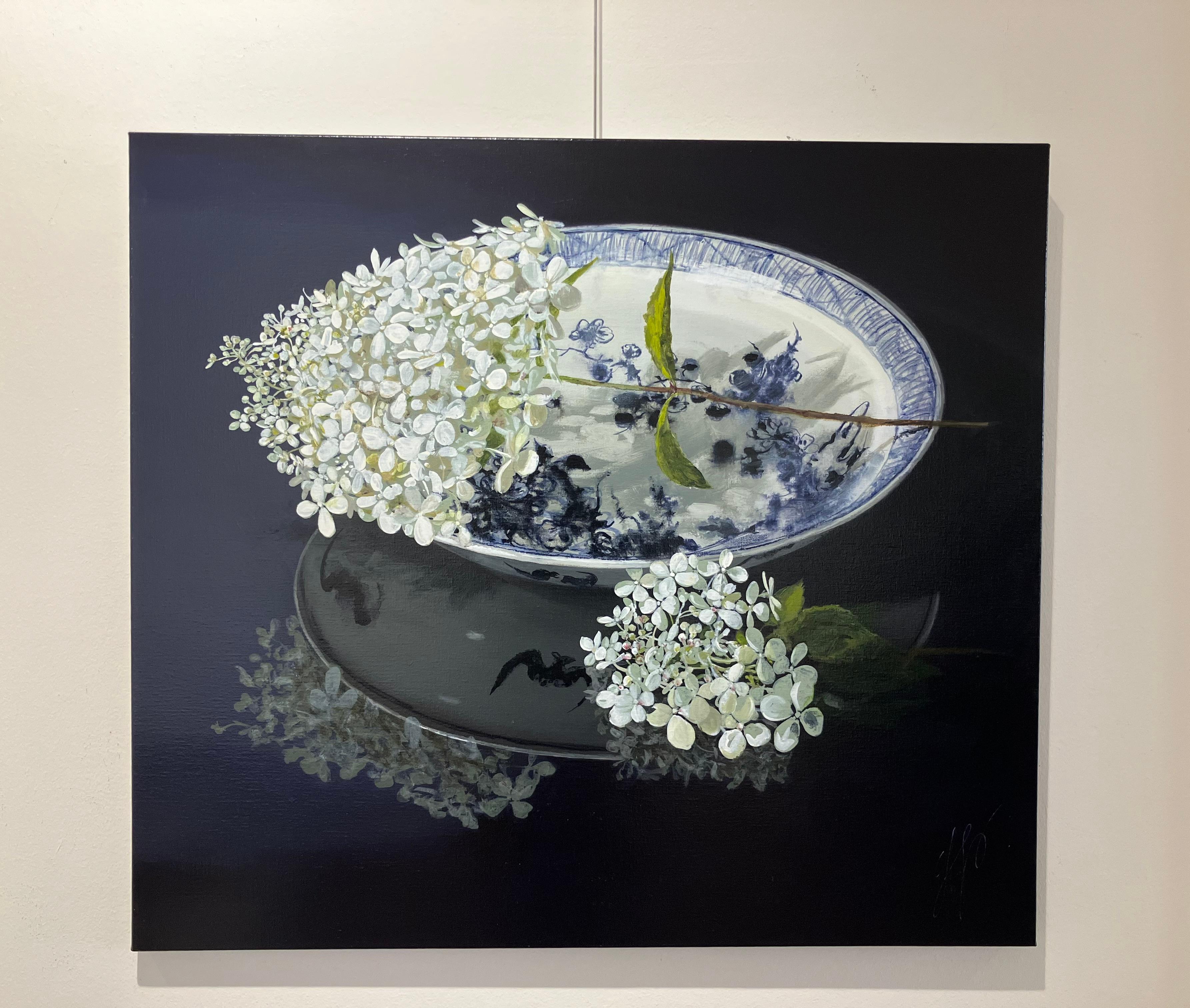''Hydrangea'', Contemporary Still Life Painting Porcelain Bowl with Hydrangea 4