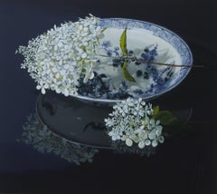 ''Hydrangea'', Contemporary Still Life Painting Porcelain Bowl with Hydrangea